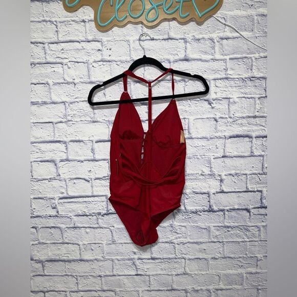 Red Adore Me Jade Unlined Dark Red One Piece Swim Suit with Low back Large NWT - Picture 6 of 13